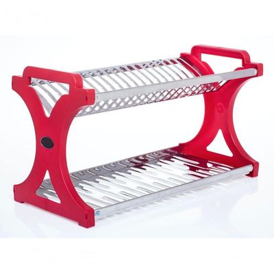 Escorredor 20 Pratos Inox Tipo Alto Lateral Em Pp Vermelho
