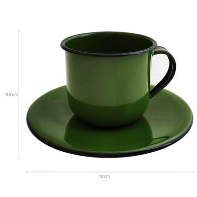 Kit Bule De Café E Chá Com 6 Xícaras e Pires Aço Esmaltado Verde