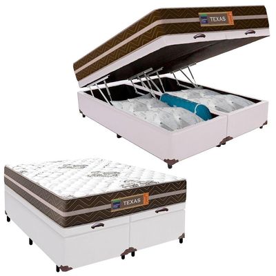 Cama Box Baú Casal Bipartido Sintético + Colchão Molas Ensacadas Texas Prime Colchões 138cm