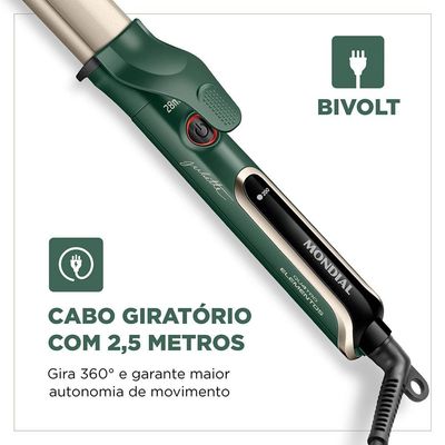 Modelador de Cachos Mondial by Juliette MC-Ju-02 com Cabo Giratório 220°C Bivolt - Verde Oliva