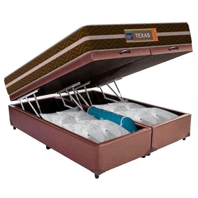 Cama Box Baú Casal Bipartido Sintético + Colchão Molas Ensacadas Texas Prime Colchões 138cm