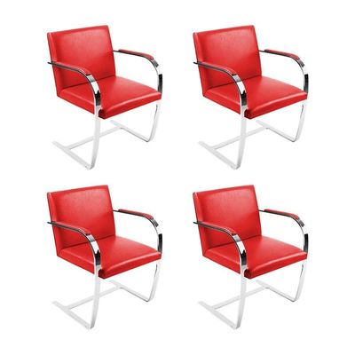 Kit 4 Cadeiras Brno Escritório Couro Sintético Vermelho Barra Chata Cromada