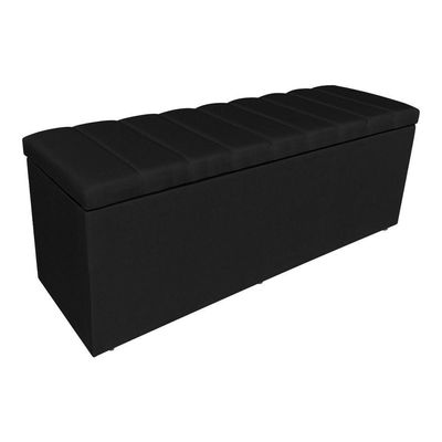 Kit Cabeceira E Calçadeira Recamier Baú Solteiro 0,90m Holanda Suede Preto - Pallazio
