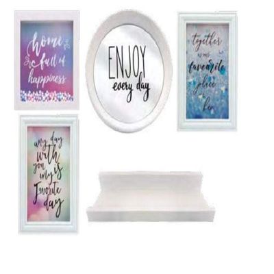 Kit Completo Decoração Com Prateleira Espelho Quadro E Porta Retrato