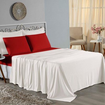 Jogo De Cama Casal Viúva Nobre 4 Peças Malha 100% Algodão - Palha / Vermelho
