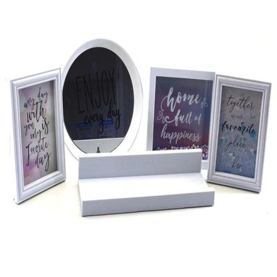 Kit Completo Decoração Com Prateleira Espelho Quadro E Porta Retrato