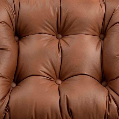 Jogo De Poltrona E Puff Costela Base Fixa Corino Caramelo- Somar Móveis