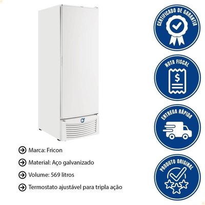Freezer Vertical Fricon Tripla Ação 569 Litros Estatico Branco Porta Cega Vcet569 220V