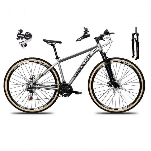 Bicicleta Aro 29 Absolute Nero 5 Câmbio Shimano 24v Acera K7 Freio A Disco Garfo Com Trava Cinza 23