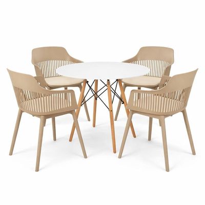 Conjunto De Jantar Mesa Eiffel 100cm Branco + 4 Cadeiras Marcela Nude