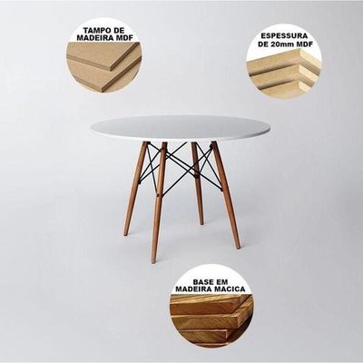 Conjunto De Jantar Mesa Eiffel 100cm Branco + 4 Cadeiras Marcela Nude
