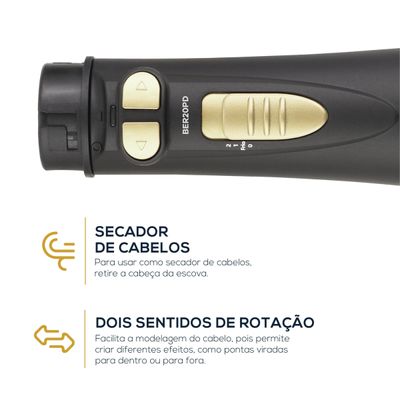 Escova Rotativa Secadora Britânia BER20PD com 3 Temperaturas Bivolt – Preta/Dourada
