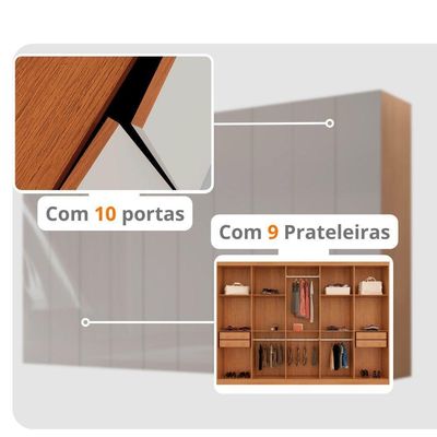 Guarda Roupa Casal Everest Mdf 10 Pts 4 Gav E 9 Prateleiras Naturalle/off White