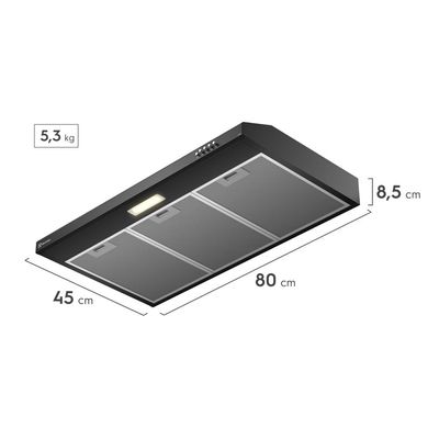Depurador de Ar Electrolux 80cm Preto Alto Poder de Sucção, Luz LED e Filtragem Dupla (DE8SB) 127V