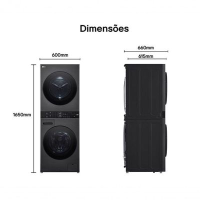 Lava e Seca Torre WashTower 14kg Black Inox 127V