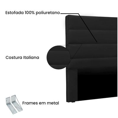 Cabeceira La Italiana Para Cama Box King 195 Cm Corino Preto - D'rossi