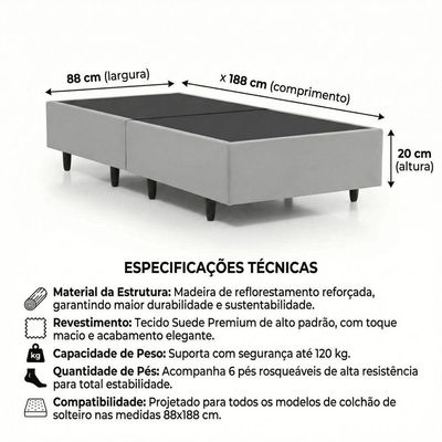 Cama Box Solteiro Base Box Dobrável para Colchão 88X188CM Compacto Madeira Bege