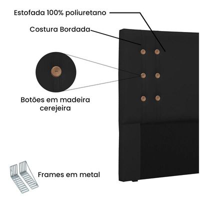 Cabeceira Gênova Para Cama Box King 195 Cm Corino Preto - D'rossi