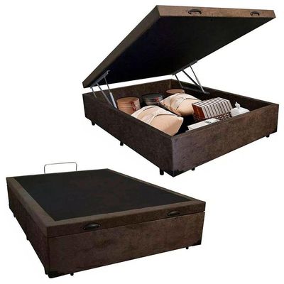 Cama Box Baú Casal Suede Mega Cama 138x188x45 Marrom