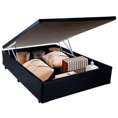 Cama Box Baú Casal Sintético Mega Cama Preto 138x188x45cm