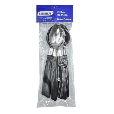 Kit 6 Peças Colher De Mesa Cabene Cabo Plástico Preto