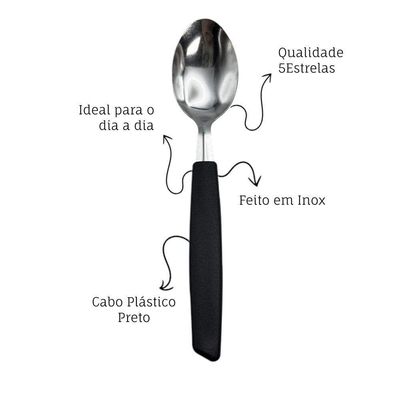 Kit 6 Peças Colher De Mesa Cabene Cabo Plástico Preto