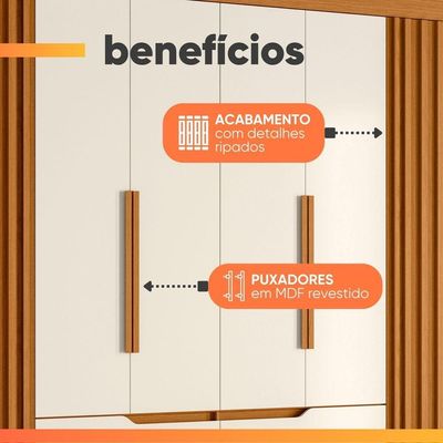 Guarda Roupas Casal 6 Portas 4 Gavetas Ripado Atlanta Madeirado/off White