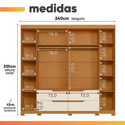 Guarda Roupas Casal 6 Portas 4 Gavetas Ripado Atlanta Madeirado/off White