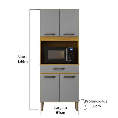 Armário De Cozinha Multiuso 4 Portas Com Espaço Micro-ondas Cinamomo/cinza Acetinado