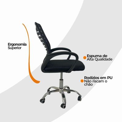 Kit 6 Cadeiras De Escritório Esteirinha Mesh Ergonômica Preto