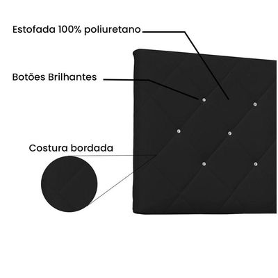 Cabeceira Painel Tânia Casal 140cm Corino Preto- D'rossi