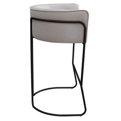 Banqueta Alta Com Encosto Betina Base Preto Linho Gelo - Nexta Casa