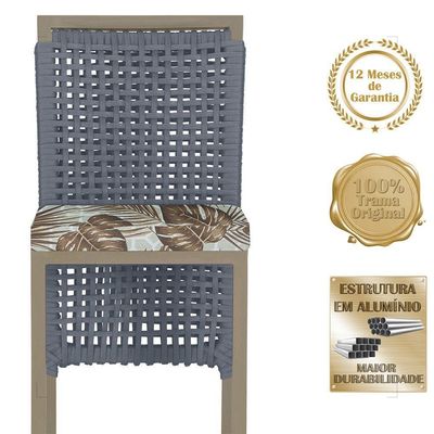 Mesa Bistrô E 4 Banquetas Roma Fendi Corda Estofado 6 Trama Prata
