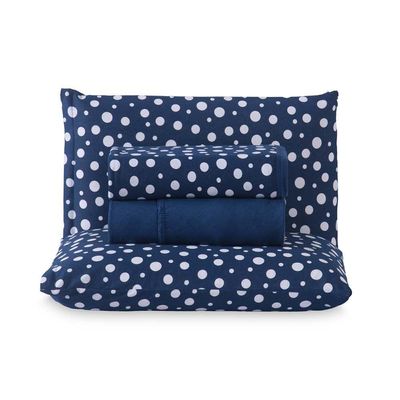 Jogo De Lençol Polly King 4 Peças Malha 100% Algodão Estampado Bolinhas - Azul Marinho