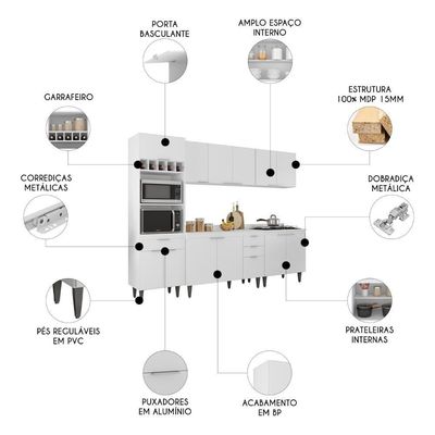 Armário De Cozinha Com Tampo Cp05 260cm Pérola Branco Z34 - Mpozenato