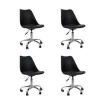 Kit 4 Cadeiras Office Base Cromada Com Rodízio Giratória Saarinen Preto