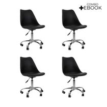 Kit 4 Cadeiras Office Base Cromada Com Rodízio Giratória Saarinen Preto