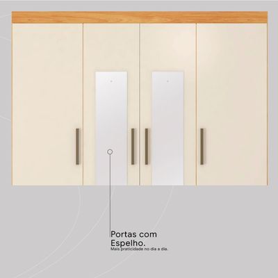 Guarda-Roupa Casal Mônaco Demóbile 4 Portas 6 Gavetas com Espelho e Pés PVC