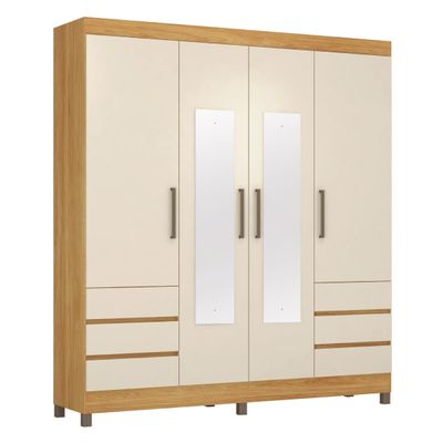 Guarda-Roupa Casal Mônaco Demóbile 4 Portas 6 Gavetas com Espelho e Pés PVC