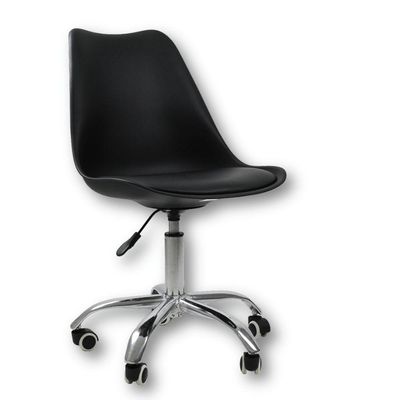 Cadeira Office Base Cromada Com Rodízio Giratória Saarinen Preto 1