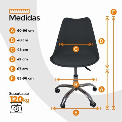 Cadeira Office Base Cromada Com Rodízio Giratória Saarinen Preto 1