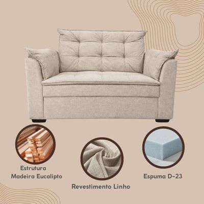 Sofá 3 Lugares Namoradeira Recepção Sala Confortável Sofisticada Moderno Linho Bege