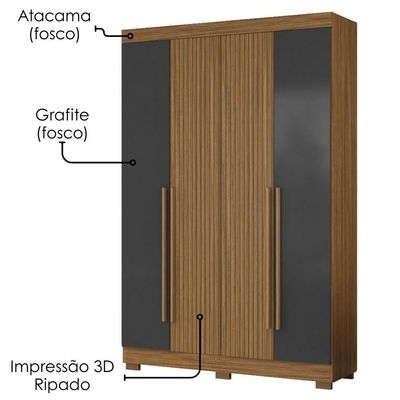 Guarda Roupa Solteiro 2030240 4 Portas 154 Cm Atacama Grafite Armoveis