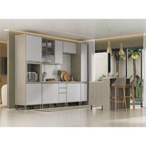 Cozinha Completa 6 Peças Com Tampo, Vidro E Bancada Ilha Art Pátina-cinza Cristal