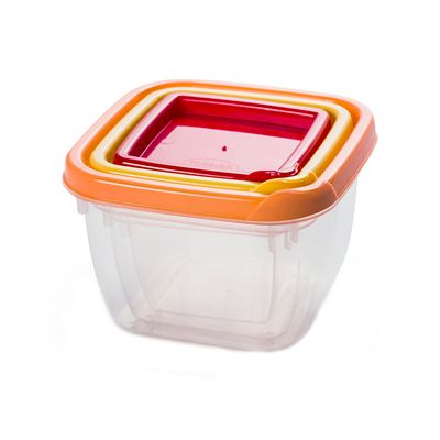 Conjunto de Potes Plásticos Plasútil Conect Quadrado com 3 Peças 130ml, 240ml, 430ml UNICA