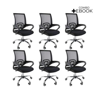 Kit 6 Cadeiras De Escritório Begonia Tela Mesh Ergonômico Preto