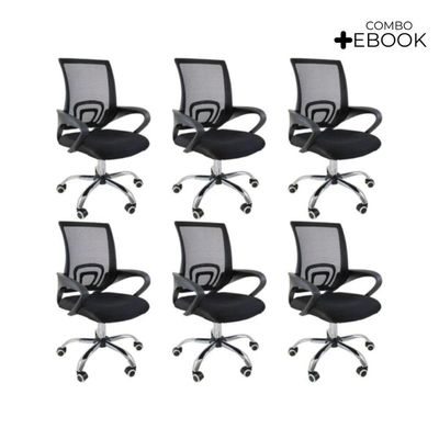 Kit 6 Cadeiras Escritório Oficial Begônia Ergonômica Preto