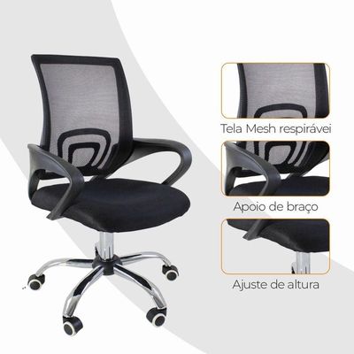 Kit 4 Cadeiras De Escritório Begonia Tela Mesh Preto