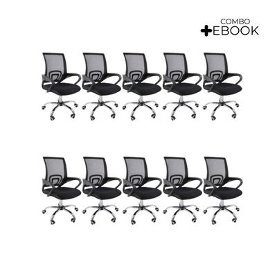 Kit 10 Cadeiras De Escritório Begonia Mesh Ergonômico Preto