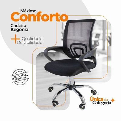 Kit 4 Cadeiras De Escritorio Begonia Ergonomica Preto